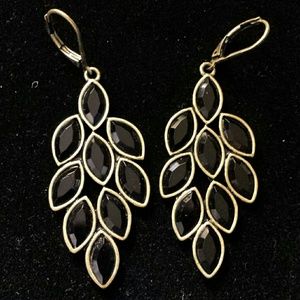 Avon Antiqued Leaf Chandelier Earrings Black